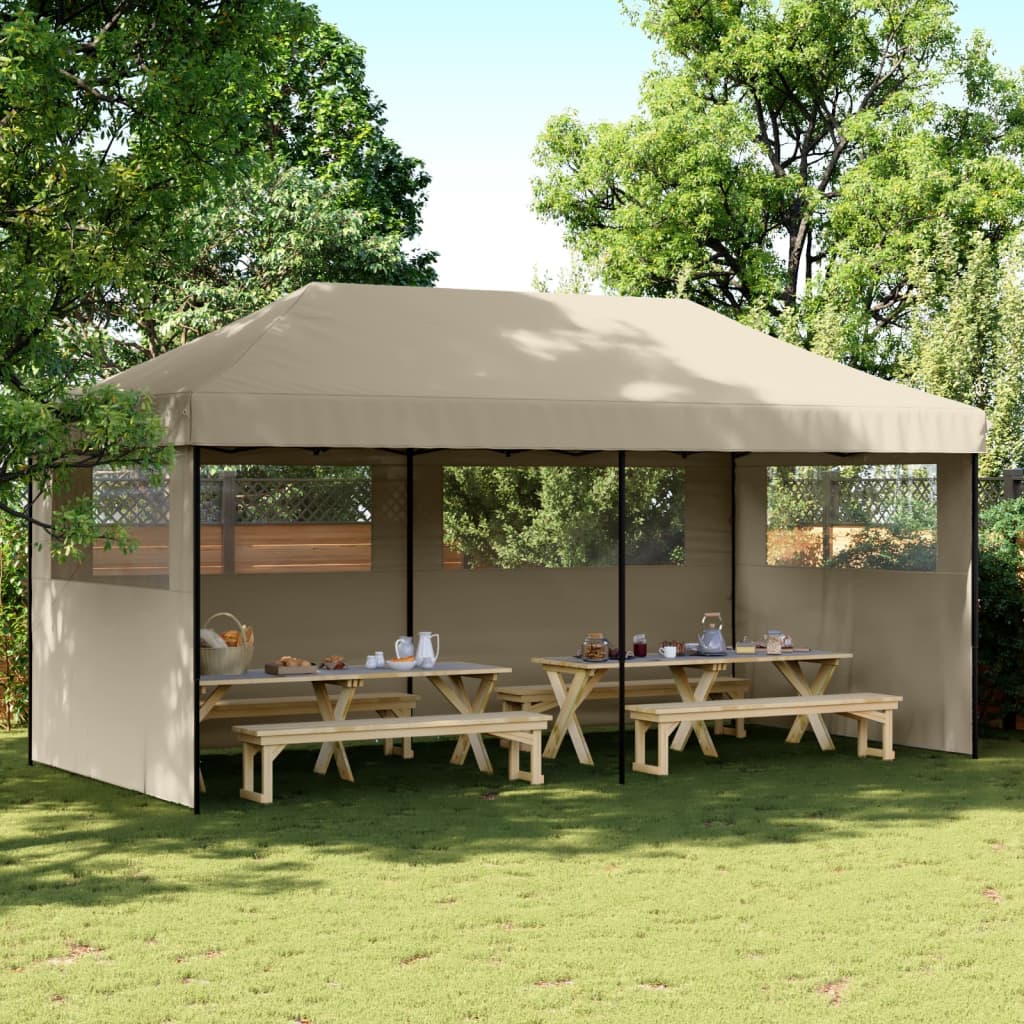 Tente de fête pop-up pliable Vidaxx avec 3 parois latérales taupe