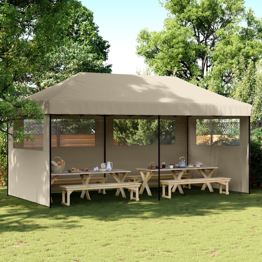 Vidaxl Partytent Foldable Pop-Up With 3 Side Walls Taupe