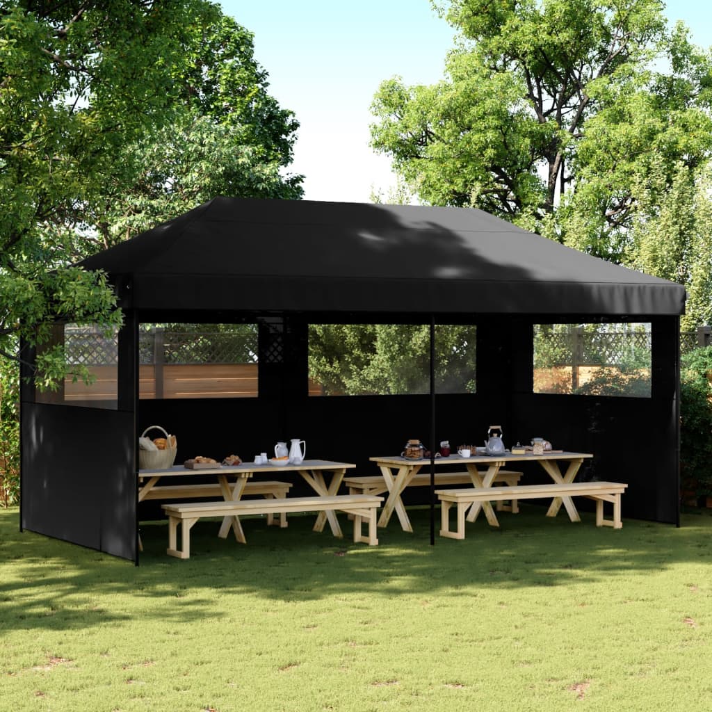 Vidaxl Partytent Polable Polable avec 3 murs latéraux noirs