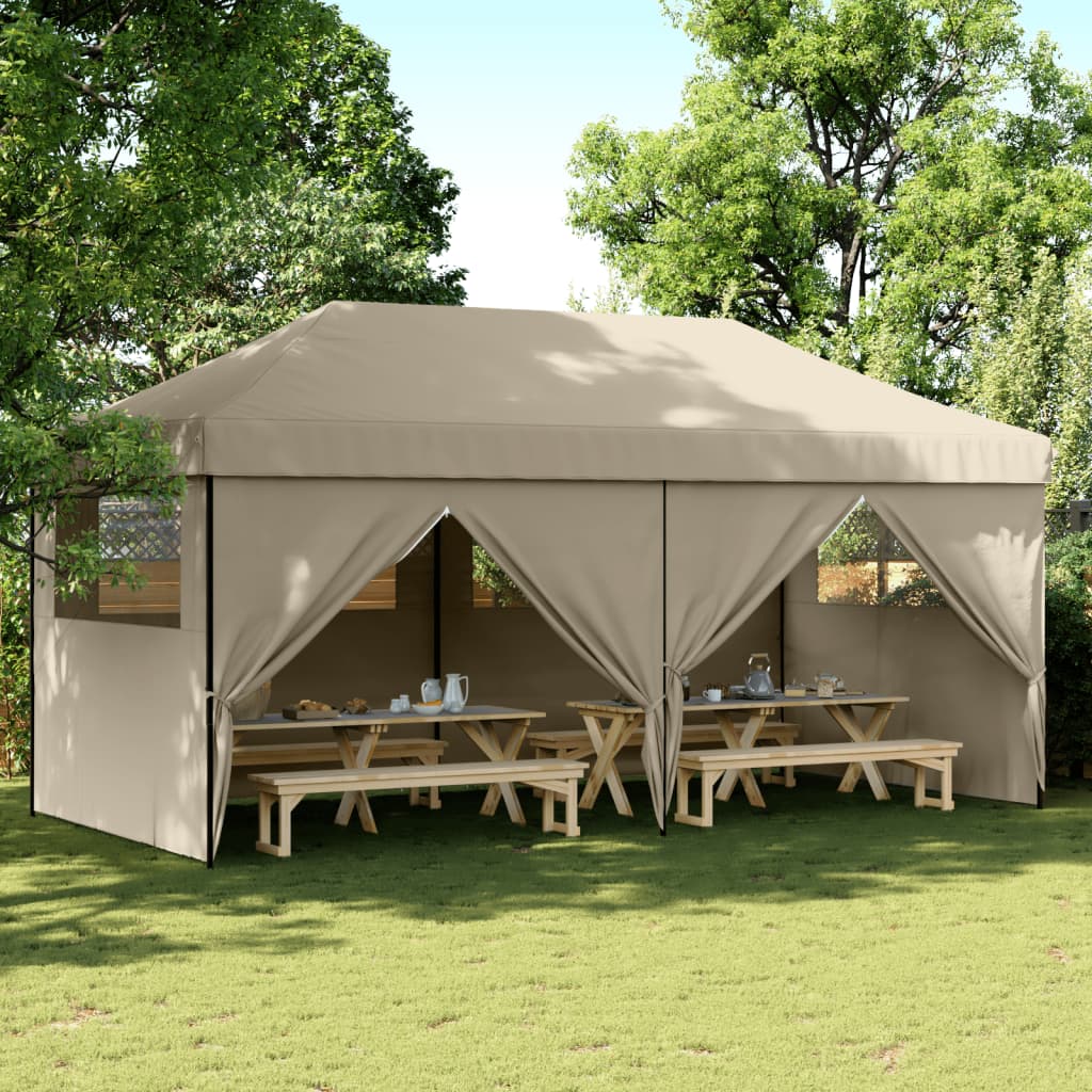 Vidaxl PartyTent foldbar pop-up med 4 sidoväggar taupe