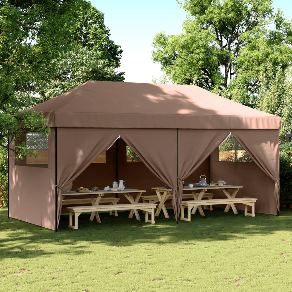 Vidaxl Partytent Foldable Pop-Up With 4 Side Walls Brown