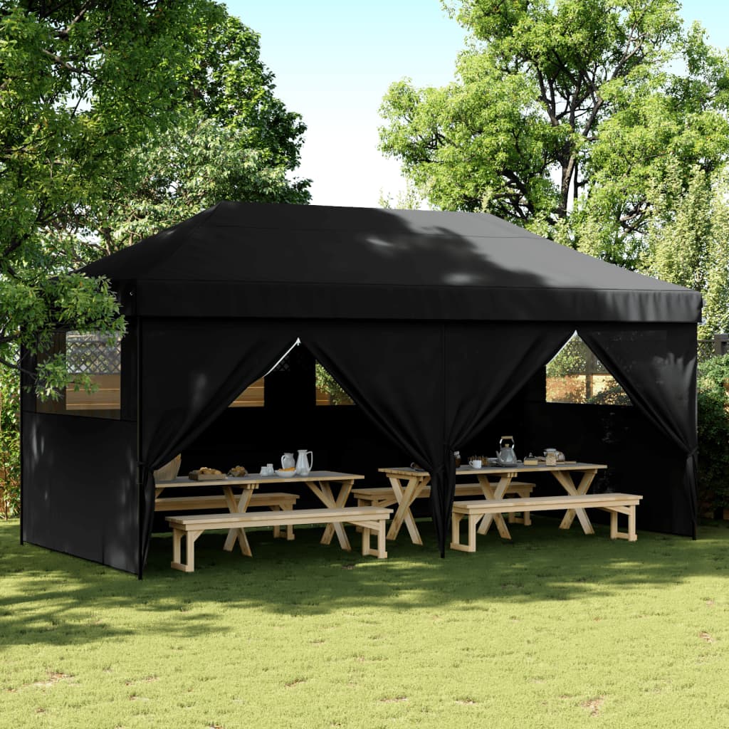 Vidaxl PartyTent foldbar pop-up med 4 sidoväggar svarta