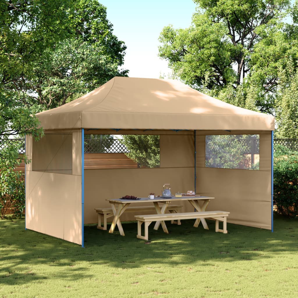 Tente de fête pop-up pliable Vidaxx avec 3 parois latérales beige