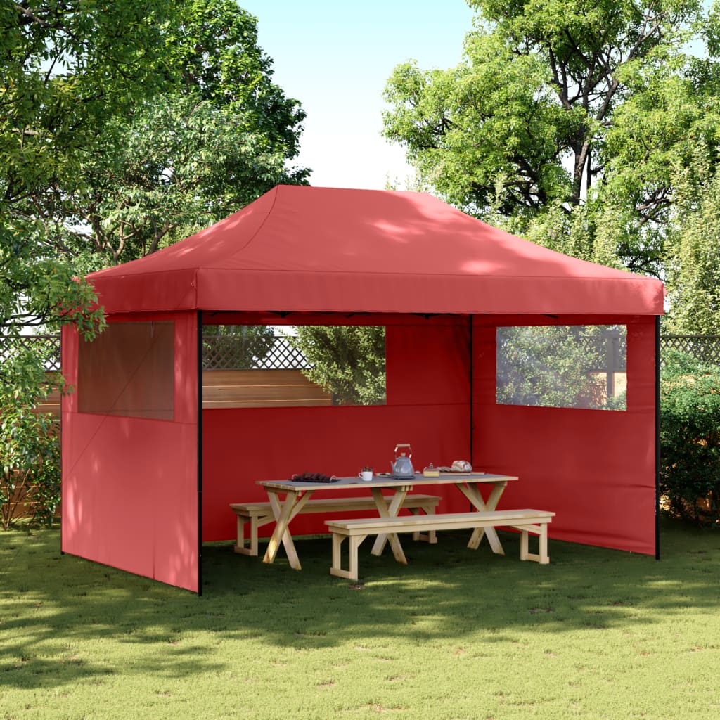 Vidaxl Partytent Polable Polable avec 3 murs latéraux Bordeaux Red