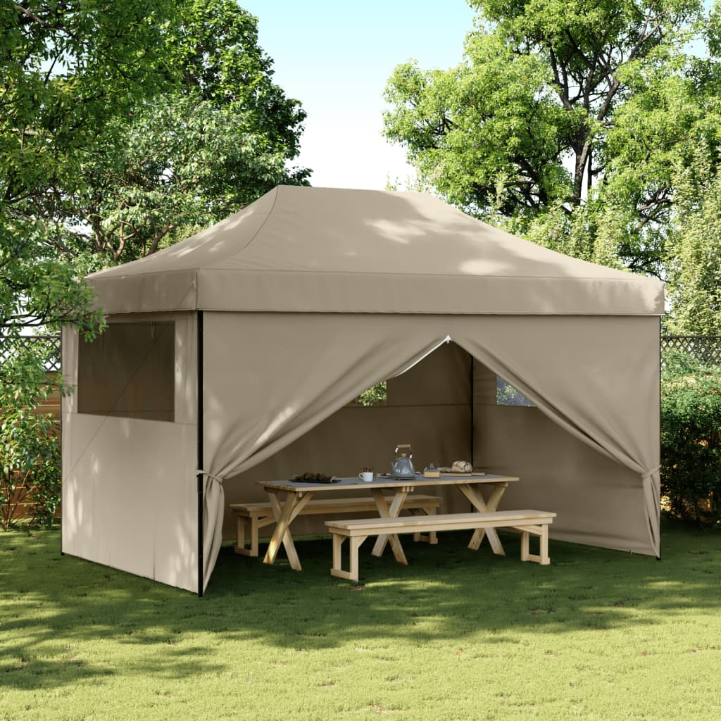 Vidaxl PartyTent sammenleggbar pop-up med 4 sidevegger taupe