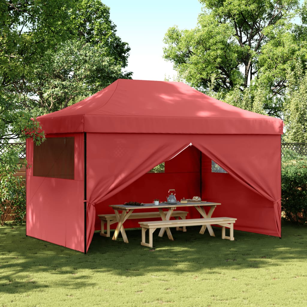 Vidaxl Partytent Foldable Pop-Up With 4 Side Walls Bordeaux Red