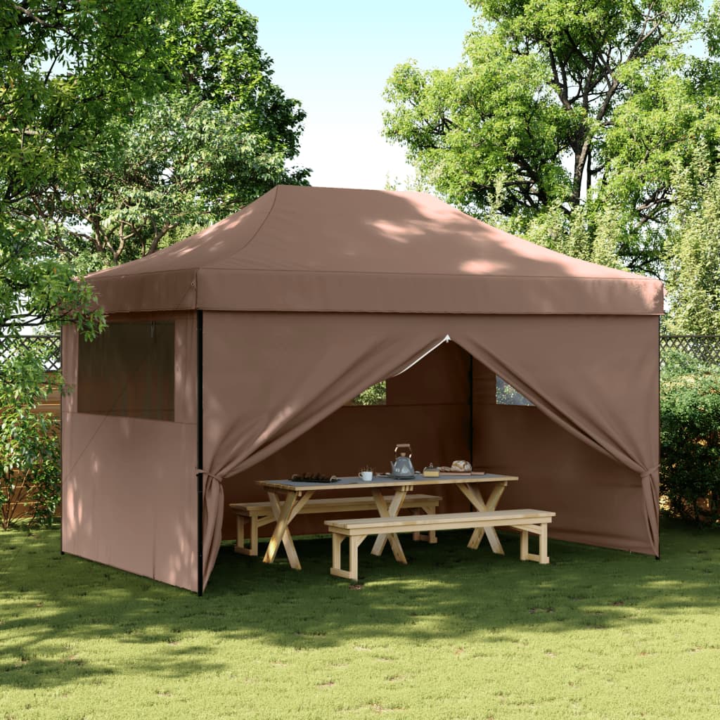 Tente de fête pop-up pliable Vidaxx avec 4 parois latérales marron