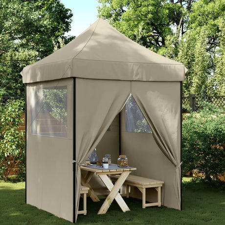 Tente de fête pop-up pliable Vidaxx avec 4 parois latérales taupe