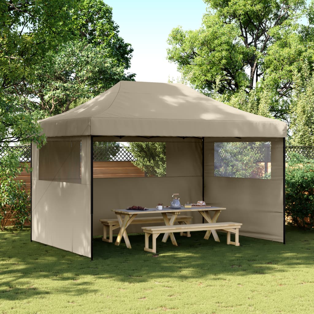 Tente de fête pop-up pliable Vidaxx avec 3 parois latérales taupe
