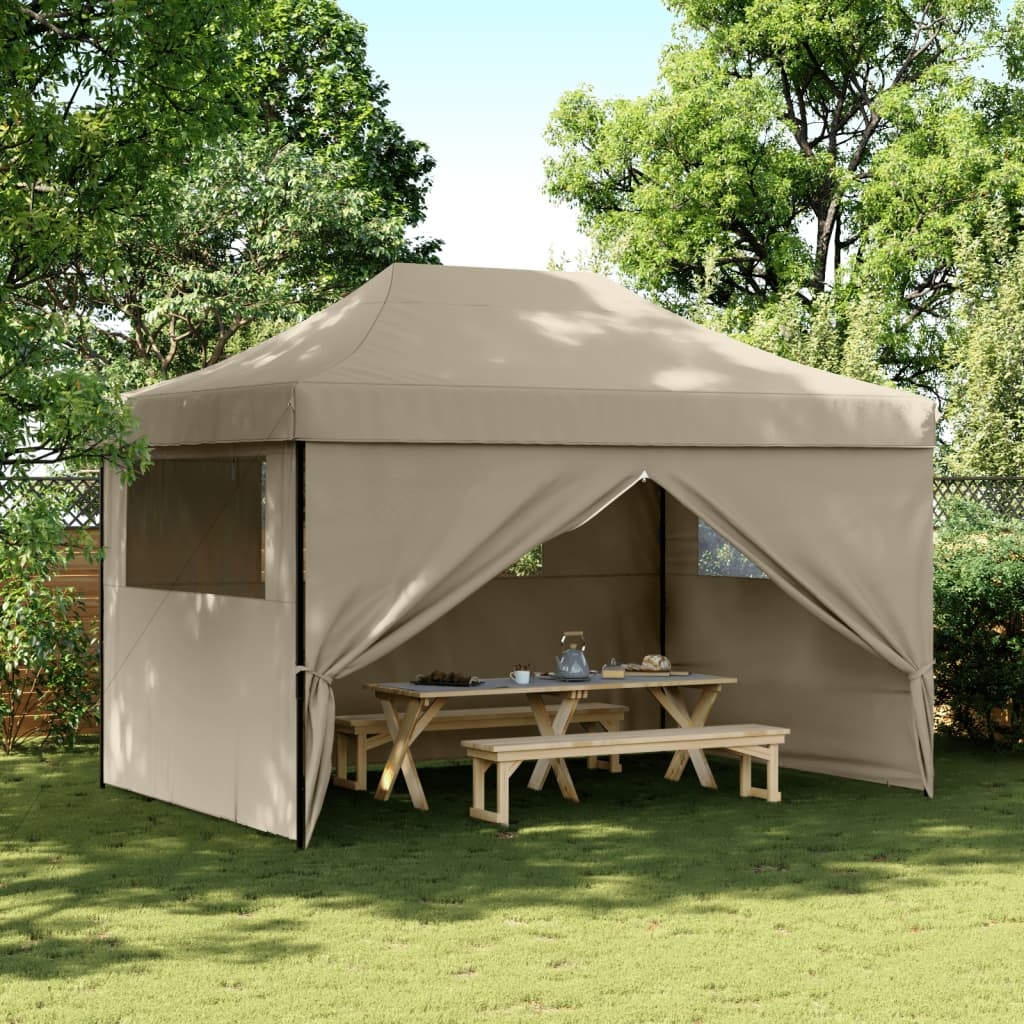 Vidaxl PartyTent sammenleggbar pop-up med 4 sidevegger taupe