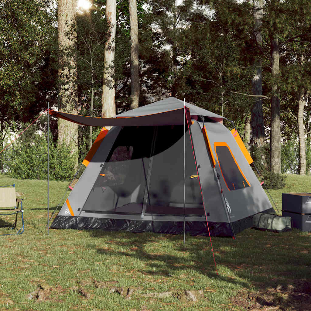 Vidaxl Dome Tent de 5 personas Liberación rápida de gris y naranja