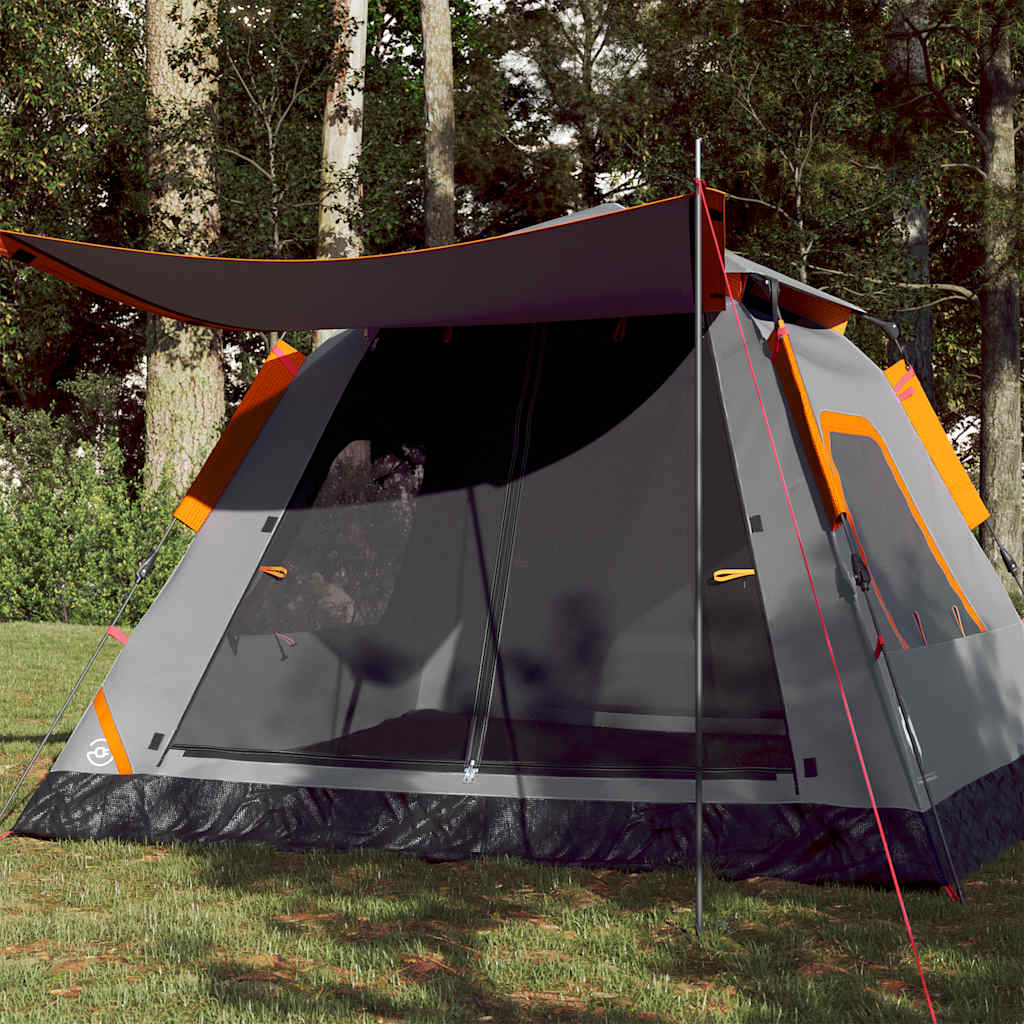 Vidaxl Dome Tent de 5 personas Liberación rápida de gris y naranja