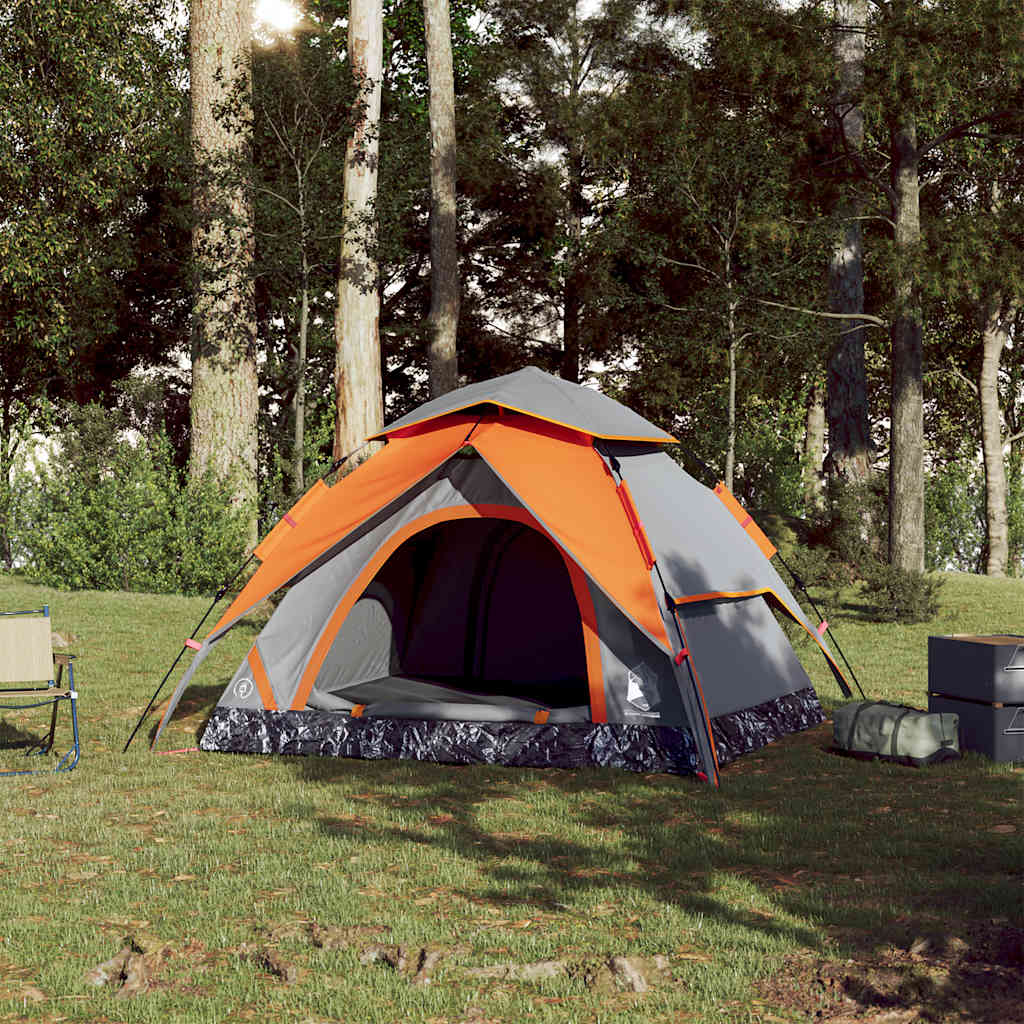 Vidaxl Dome Tent de 3 personas Liberación rápida de gris y naranja