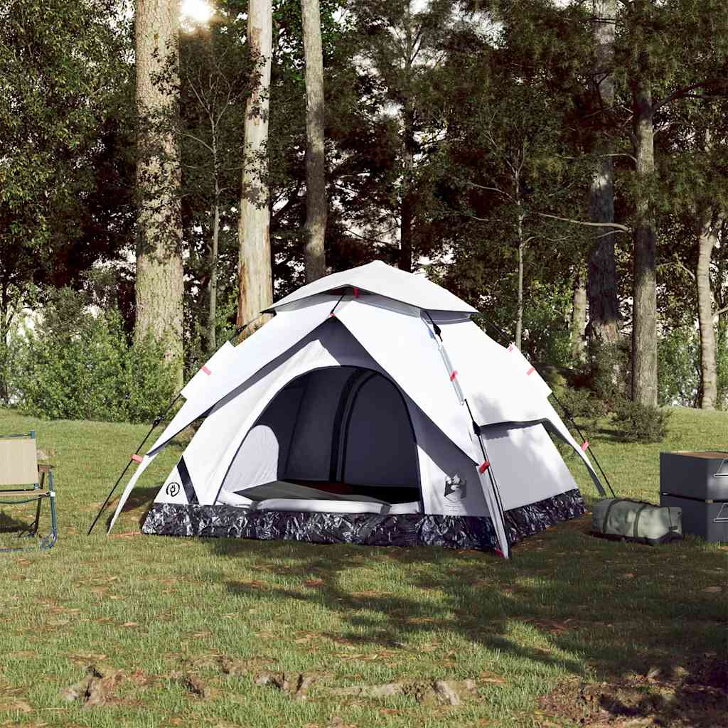 Vidaxl tente dôme 3 personnes à dégagement rapide tissu occultant blanc