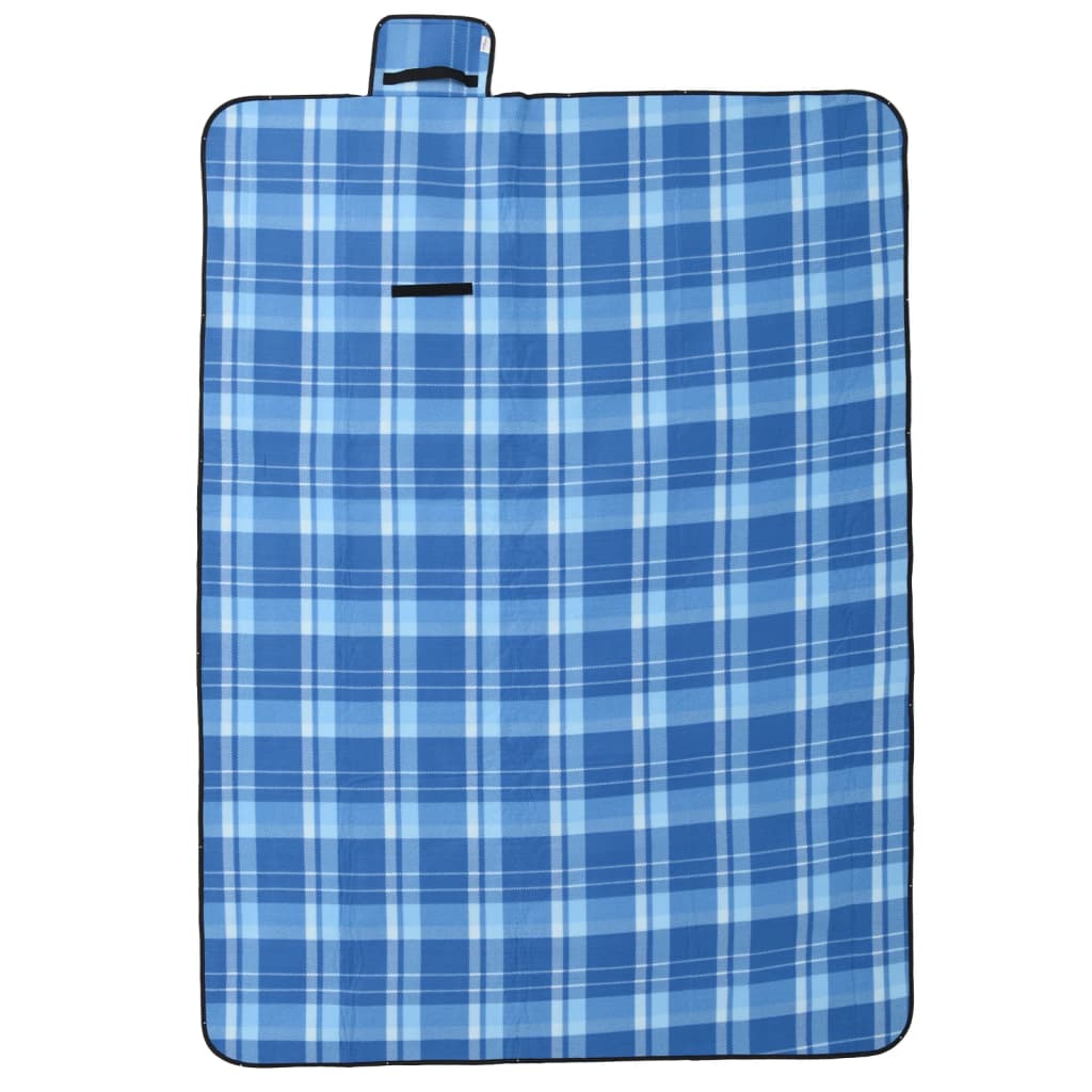 VidaXL couverture de pique-nique pliable à carreaux 200x150 cm velours bleu