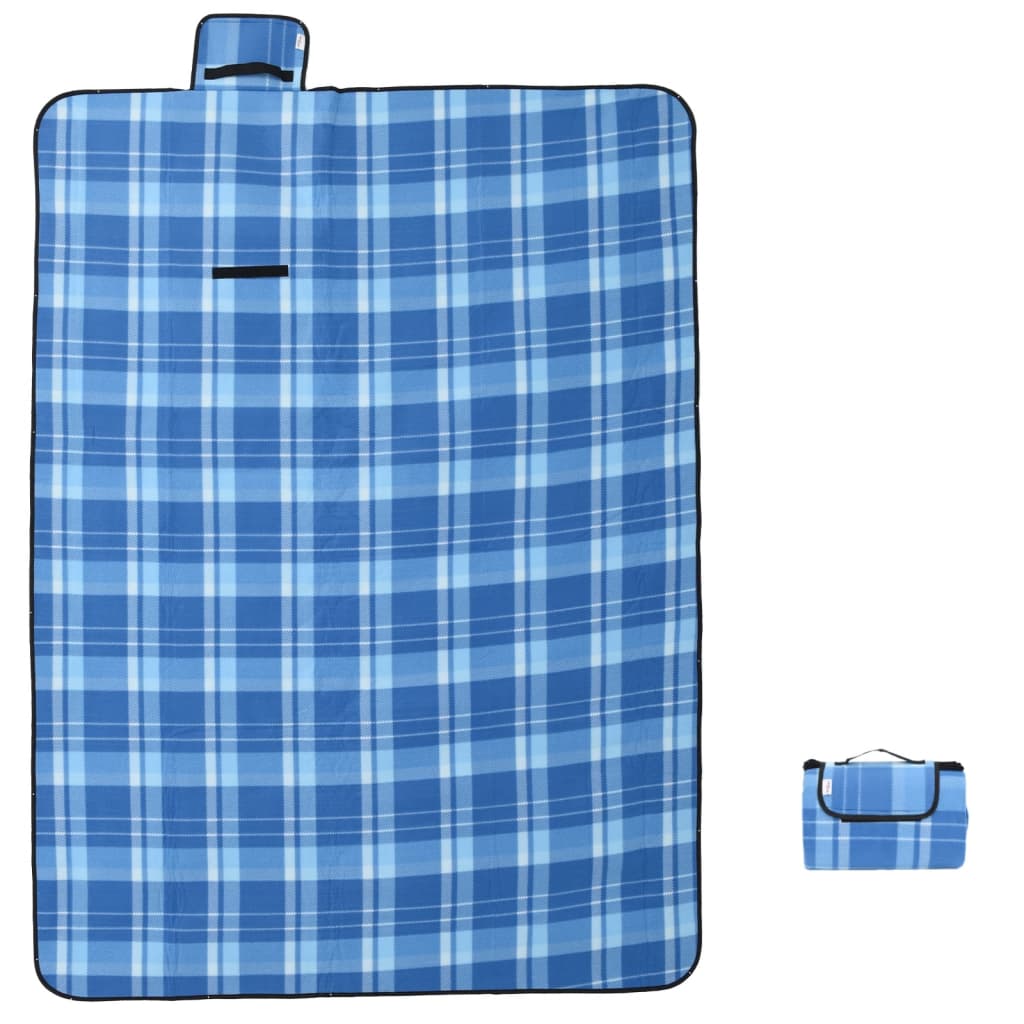 VidaXL couverture de pique-nique pliable à carreaux 200x150 cm velours bleu