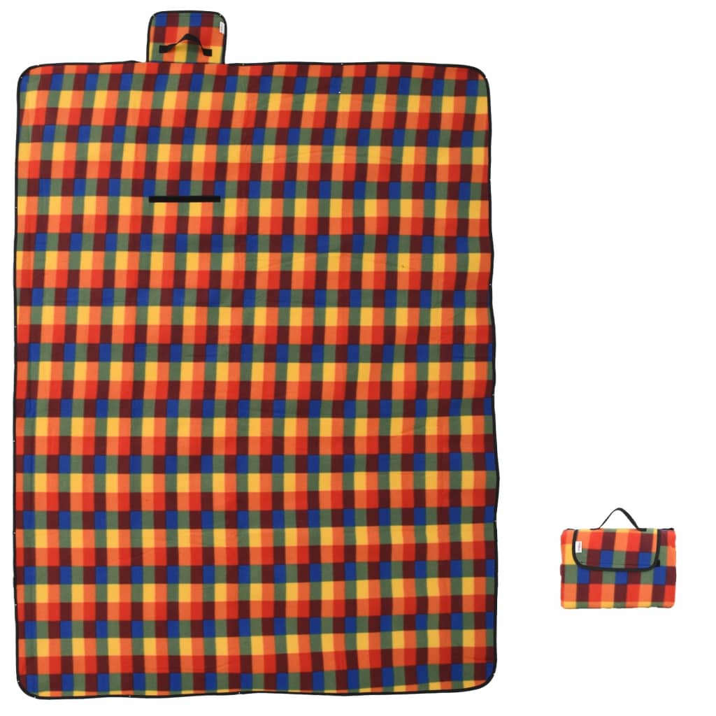 Vidaxl picnic rug foldable checkered 200x150 cm velvet multi -colored