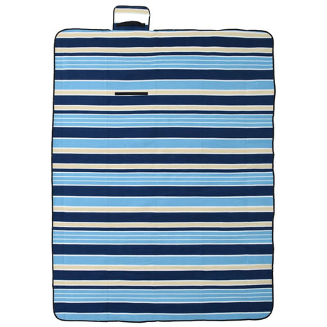 VidaXL couverture de pique-nique pliable rayée 200x150 cm velours bleu blanc