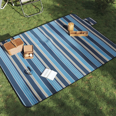 VidaXL couverture de pique-nique pliable rayée 200x150 cm velours bleu blanc