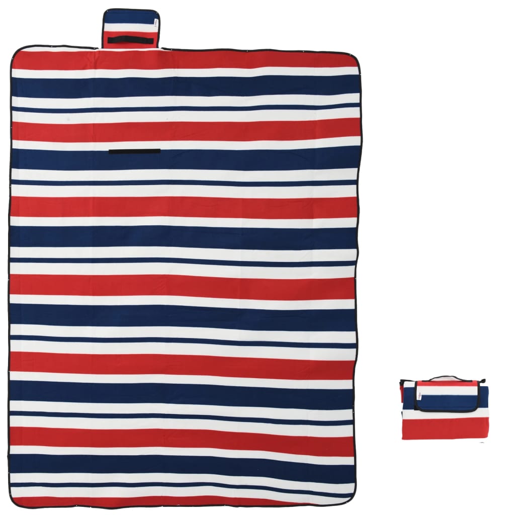 VidaXL couverture de pique-nique pliable rayures 200x150 cm velours bleu rouge