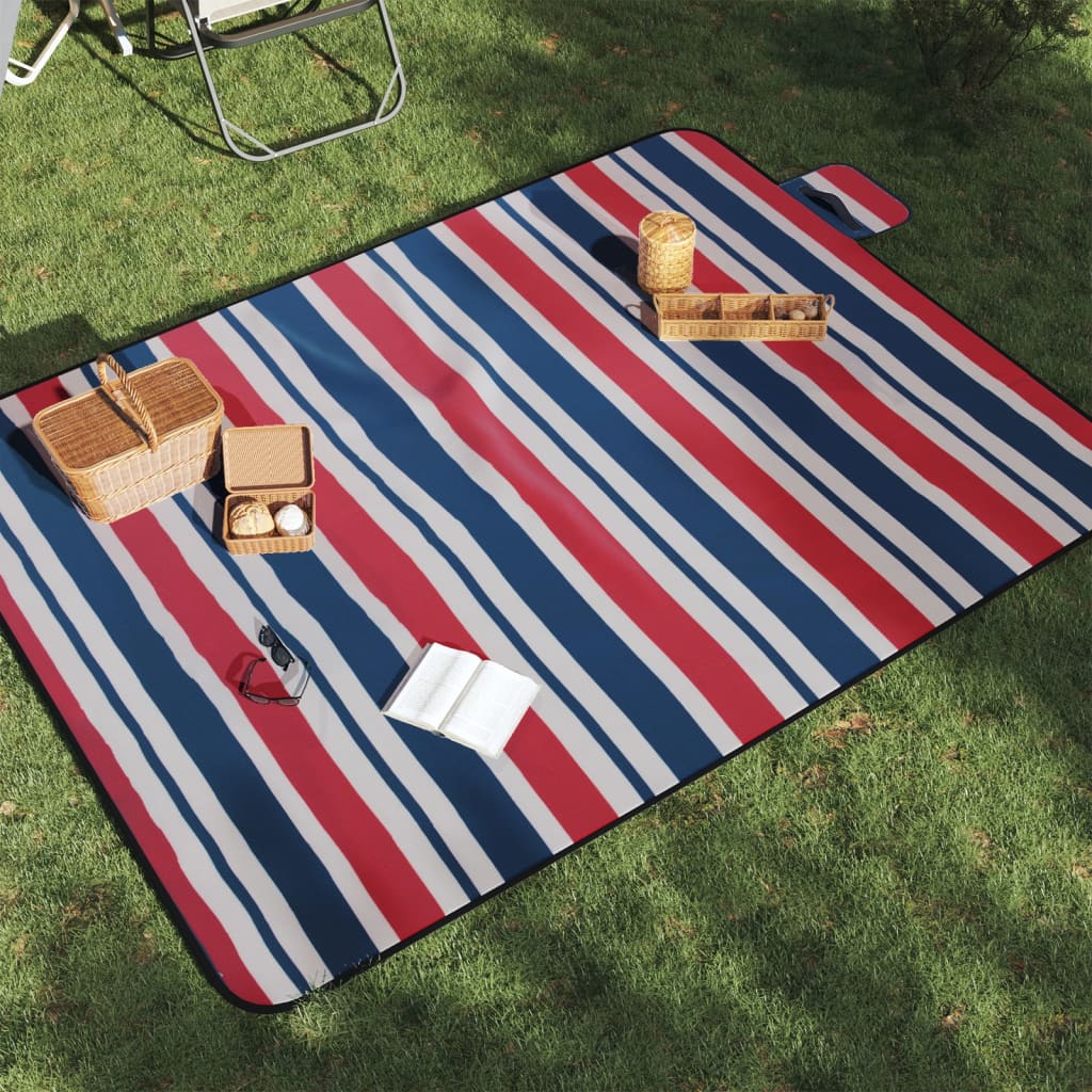 Vidaxl Picnic Rug Folding Stripes 200x150 cm Velvet Blue Red