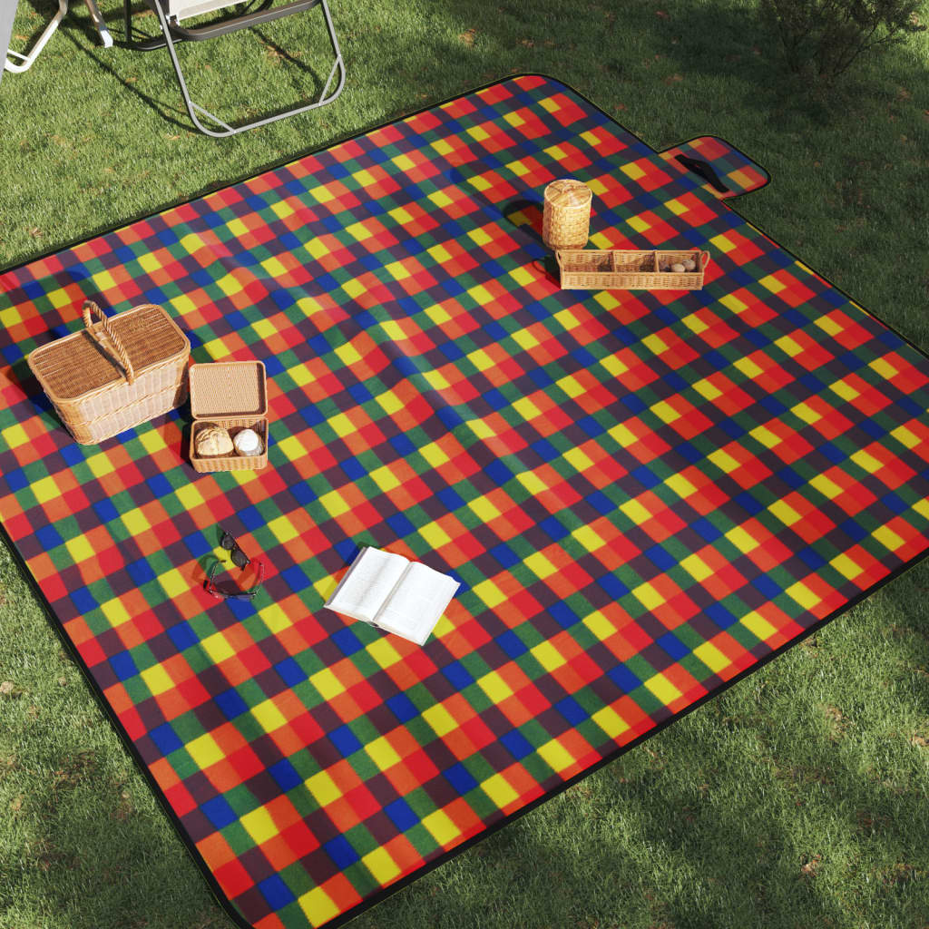 Vidaxl Piknik preproga zložljiva karirana 200x200 cm Velvet večkološka