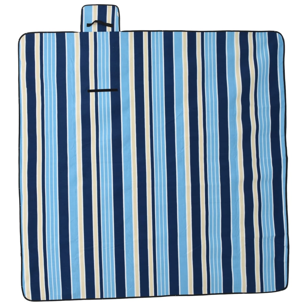 Vidaxl picnic rug foldable striped 200x200 cm velvet blue white