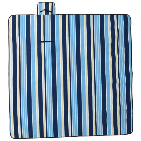 VidaXL couverture de pique-nique pliable rayée 200x200 cm velours bleu blanc