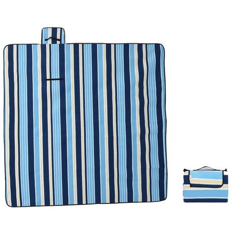 VidaXL couverture de pique-nique pliable rayée 200x200 cm velours bleu blanc