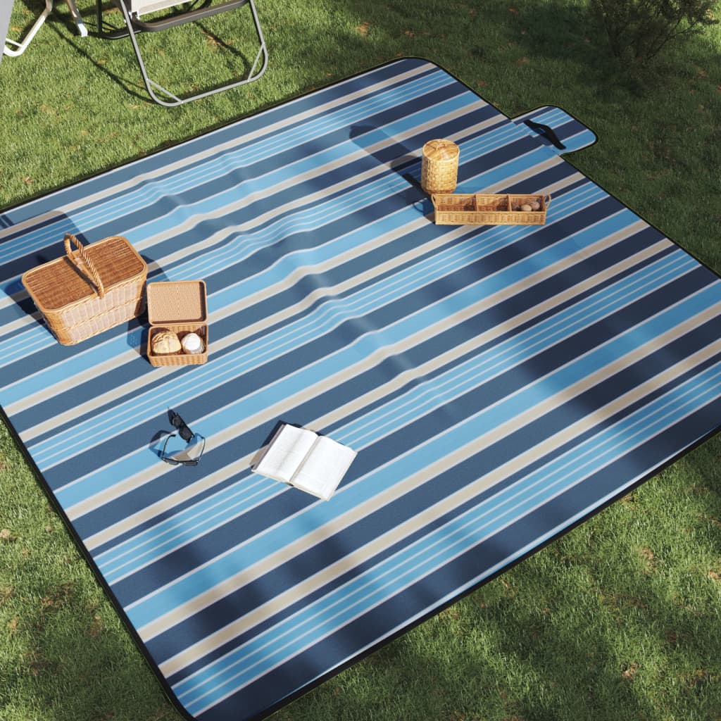 Vidaxl picknickkleed opvouwbaar gestreept 200x200 cm fluweel blauw wit