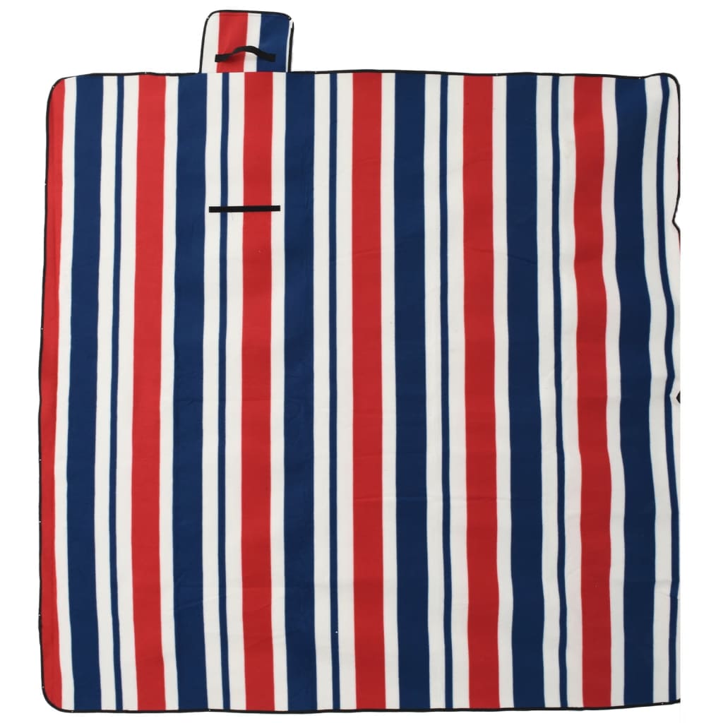 Vidaxl Picnic Rug Folding Stripes 200x200 cm Velvet Blue Red