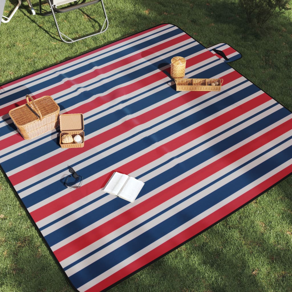 Vidaxl Picnic Alfombra plegable rayas 200x200 cm de terciopelo azul rojo