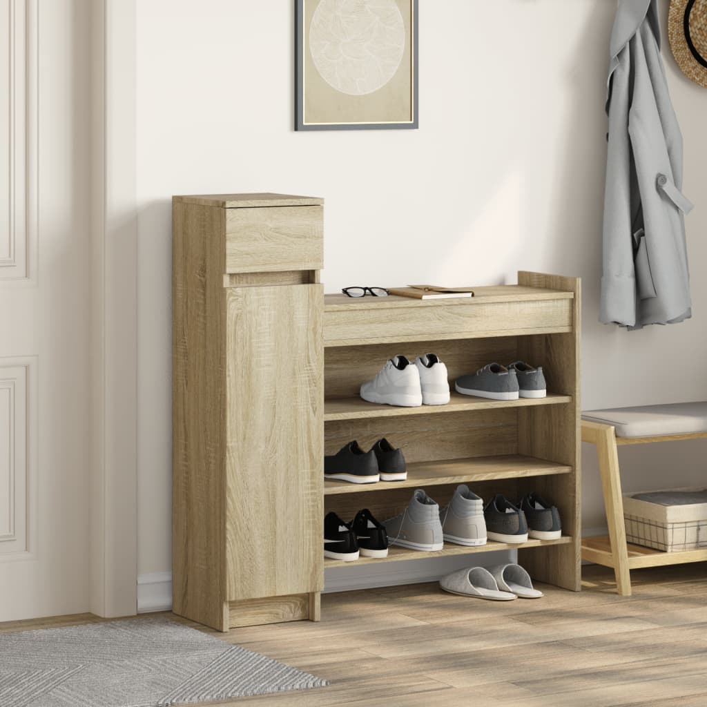 Vidaxl Cabinet da scarpe 100.5x28x100 cm Oak in legno trasformato Sonoma colorato