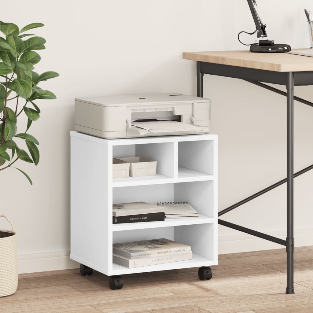 VidaXL Armoire pour imprimante à roulettes 41x32x48 cm blanc