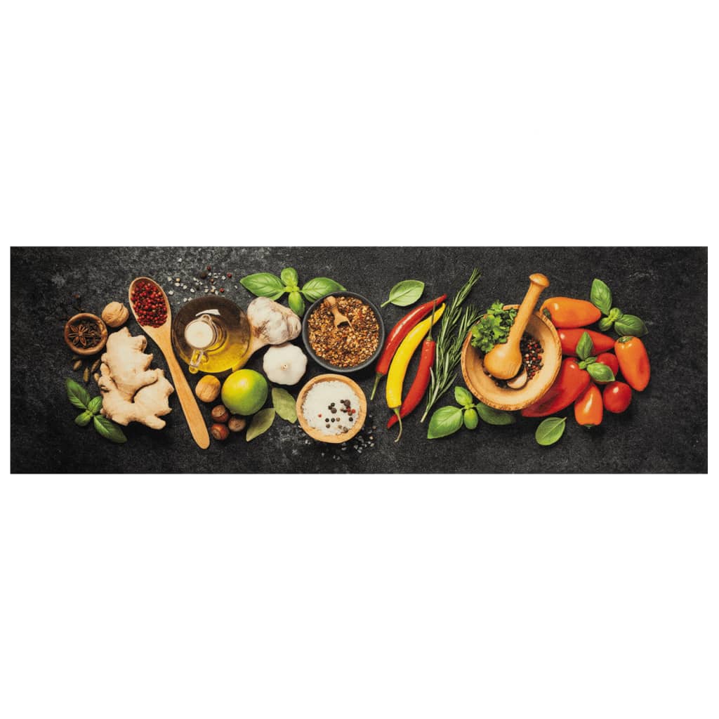 VidaXL Tapis de cuisine lavable imprimé à base de plantes 60x180 cm velours