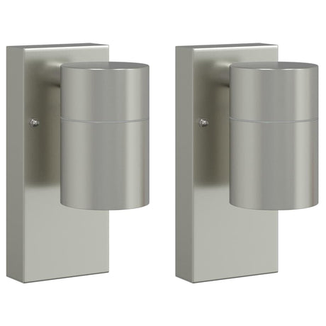 Vidaxxl applique d'extérieur 2 pcs argent 6,5 x 10,5 x 16 cm acier inoxydable et verre