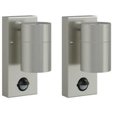 Vidaxxl applique d'extérieur 2 pcs argent 6,5 x 10,5 x 16 cm acier inoxydable et verre