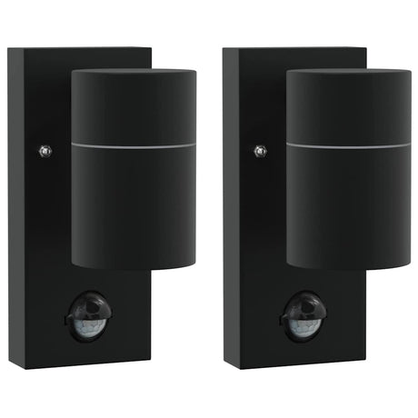 Vidaxx applique d'extérieur 2 pcs noir 6,5 x 10,5 x 16 cm acier inoxydable et verre