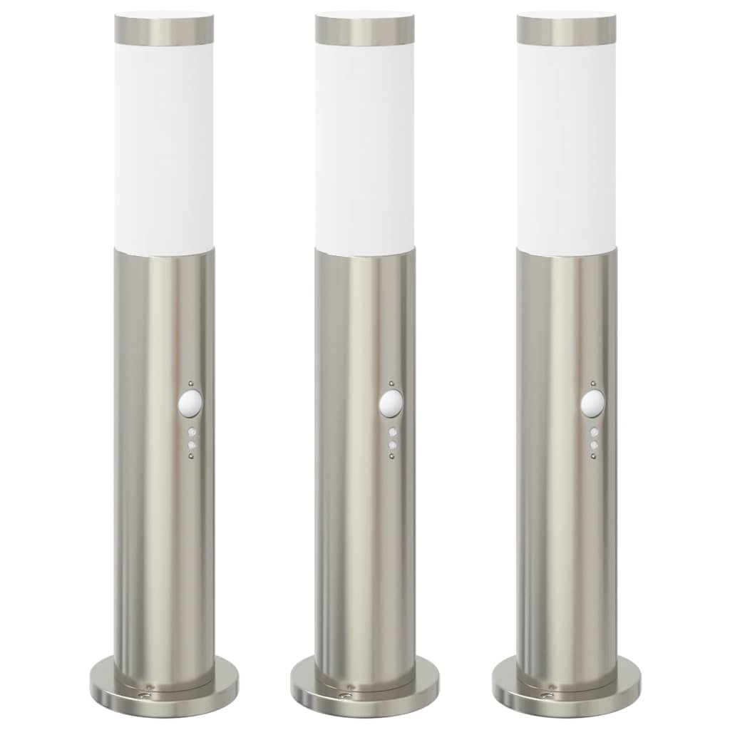VidaXL borne d'éclairage avec capteur 3 pièces 50 cm acier inoxydable IP44