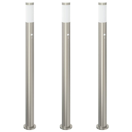 VidaXL borne d'éclairage avec capteur 3 pièces 110 cm acier inoxydable IP44