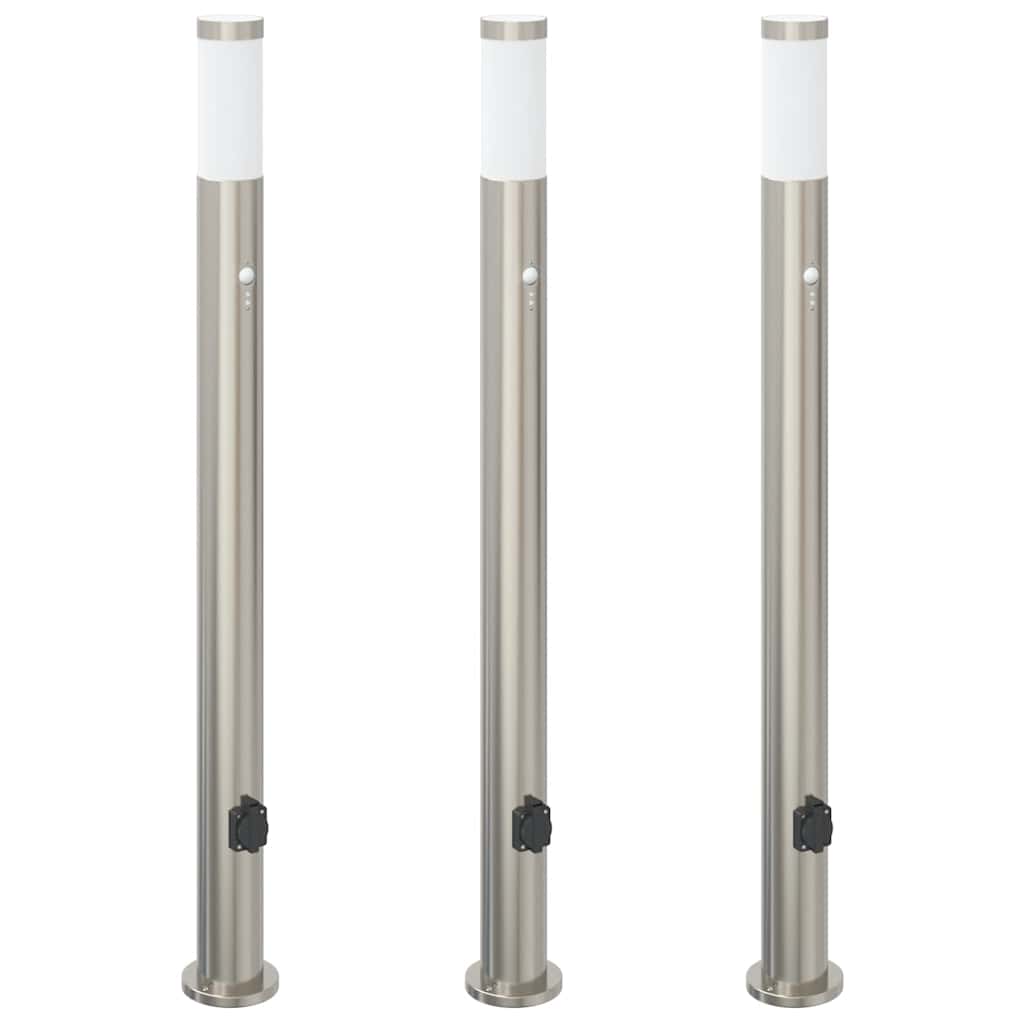 Vidaxx borne d'éclairage avec capteur et prise 3 pièces 110 cm acier inoxydable IP44