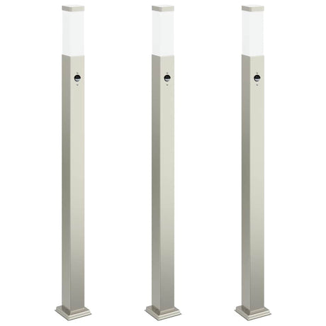 VidaXL borne d'éclairage avec capteur 3 pièces 110 cm acier inoxydable IP44