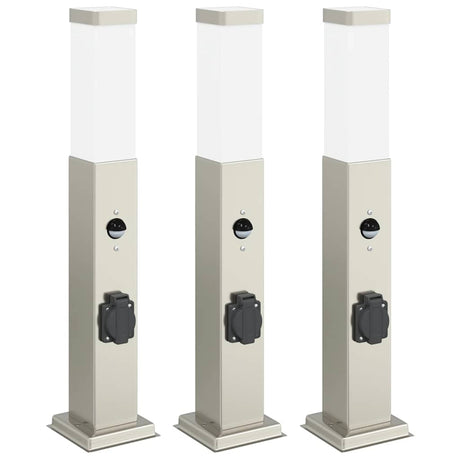 Vidaxx borne d'éclairage avec capteur et prise 3 pièces 50 cm acier inoxydable IP44