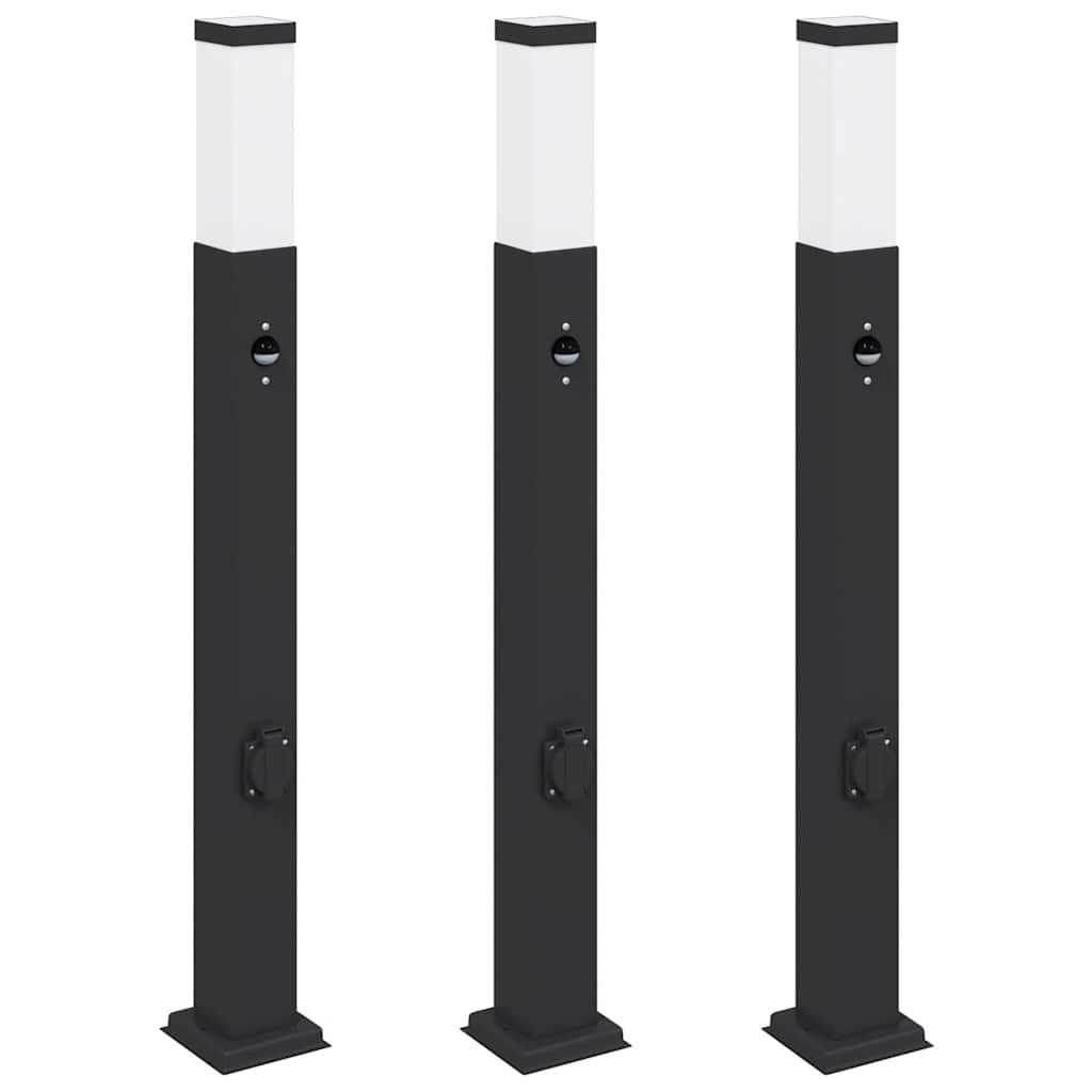 Vidaxx borne d'éclairage avec capteur et prise 3 pièces 80 cm noir IP44