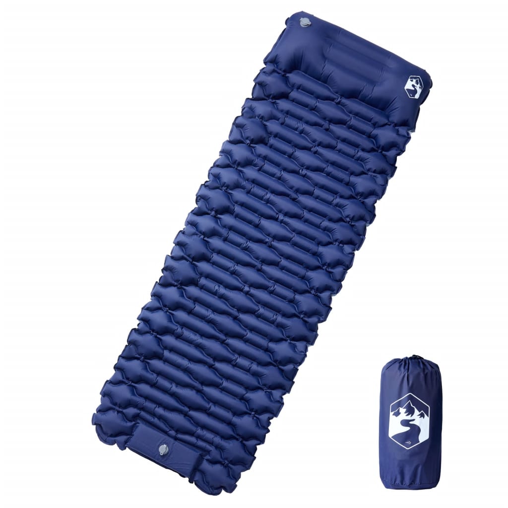 VidaXL matelas de camping avec oreiller autogonflant 1 personne bleu marine