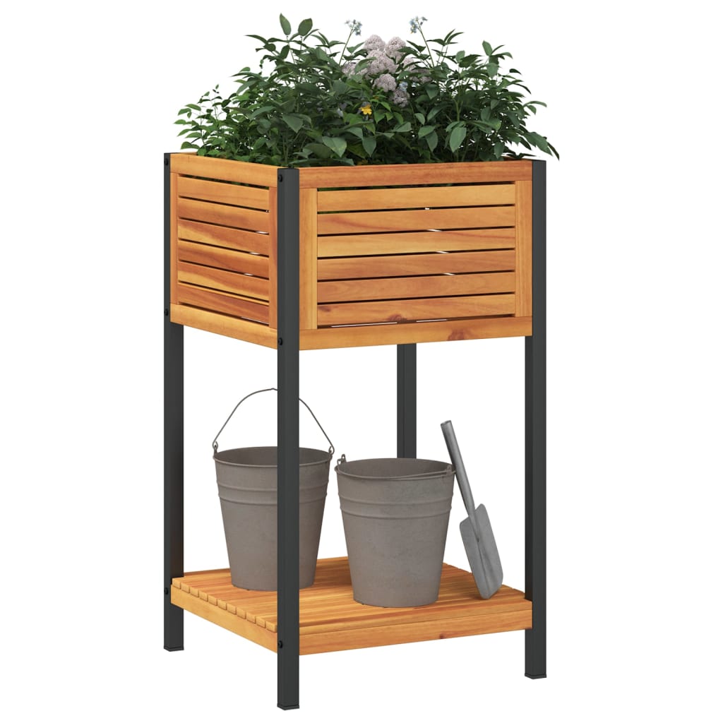 Vidaxl plantenbak met schap 45x45x80 cm massief acaciahout en staal