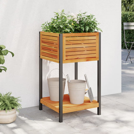 Jardinière Vidaxx avec étagère 45x45x80 cm bois d'acacia massif et acier