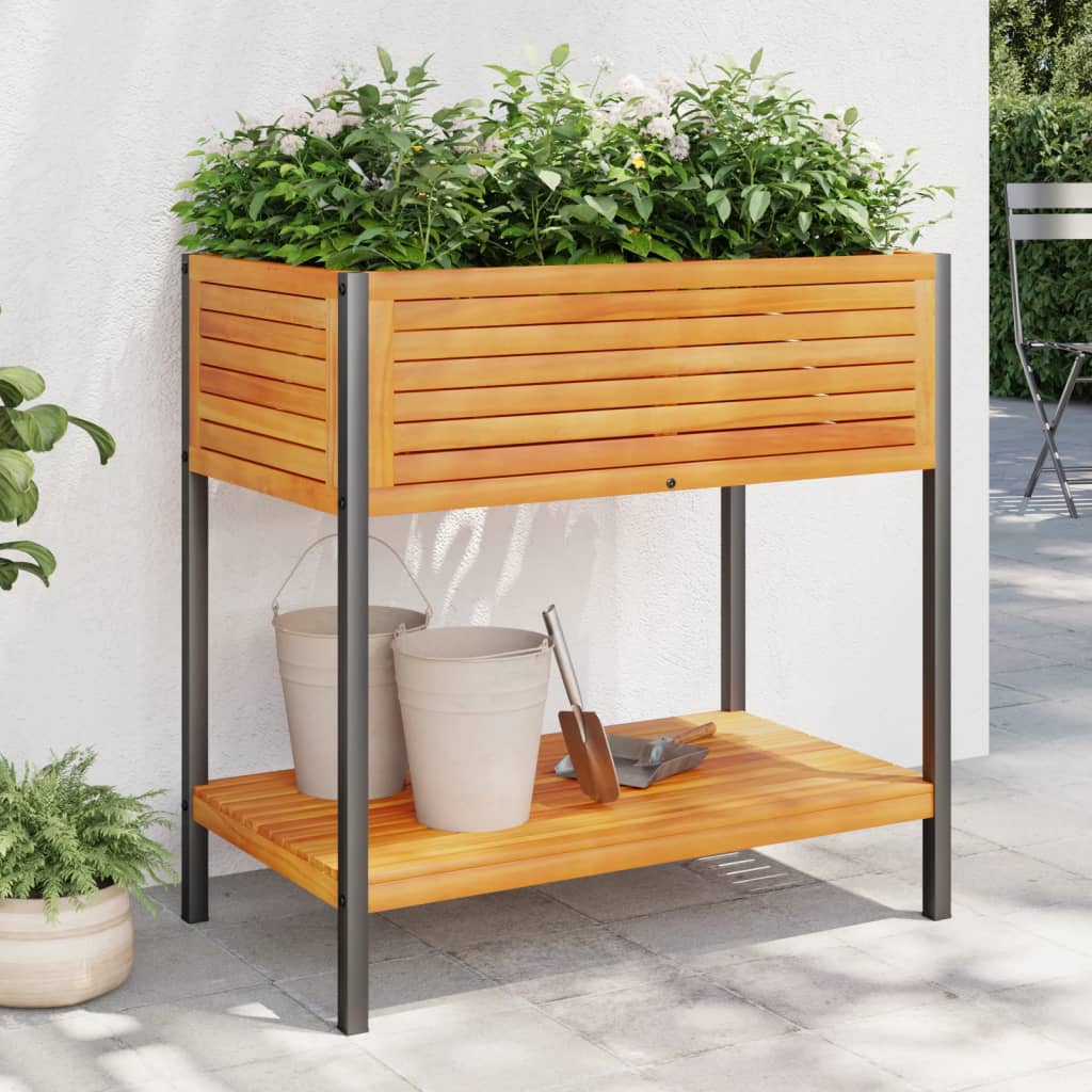 Jardinière Vidaxx avec étagère 80x45x80 cm bois d'acacia massif et acier