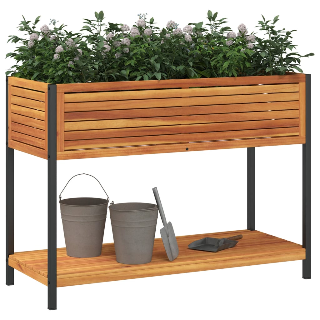 Jardinière Vidaxx avec étagère 110x45x80 cm bois d'acacia massif et acier