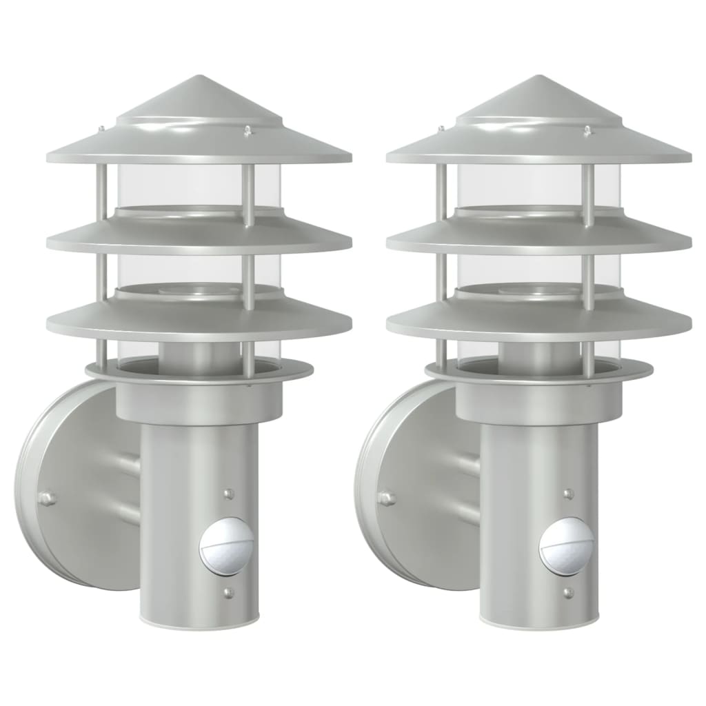 Vidaxx appliques d'extérieur 2 pcs avec capteurs acier inoxydable couleur argent
